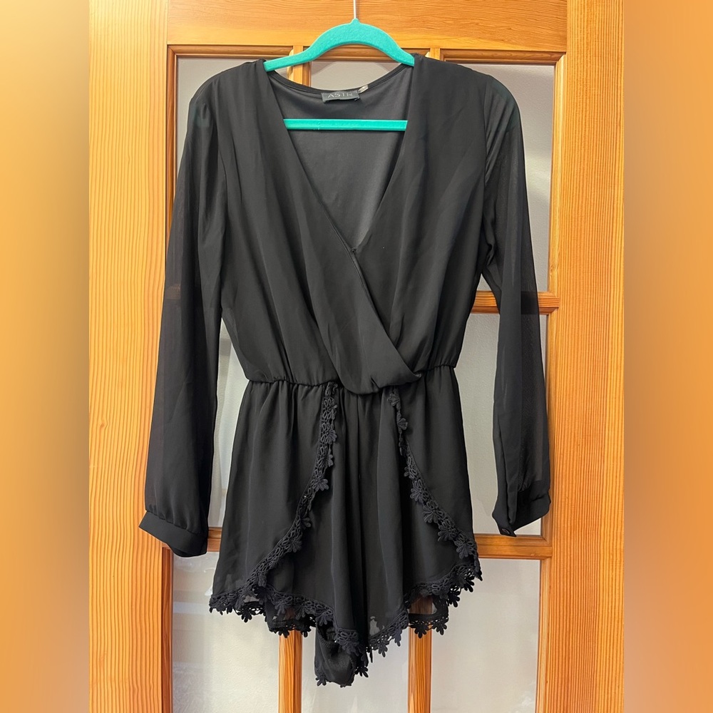 Astr Black Lace Trim Jumpsuit
